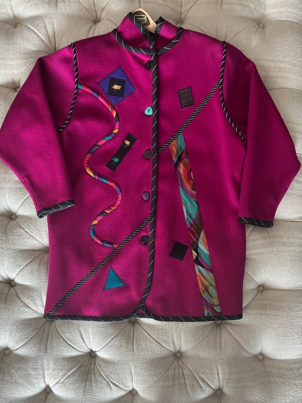Vintage Lynn Murray 100% Wool Art-to-Wear Jacket Magenta Applique